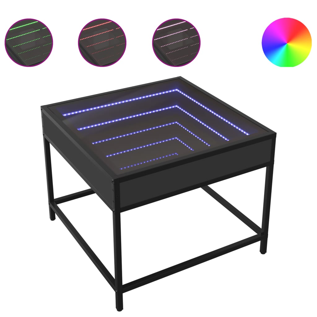 Table basse avec LED Infinity noir 50x50x41 cm