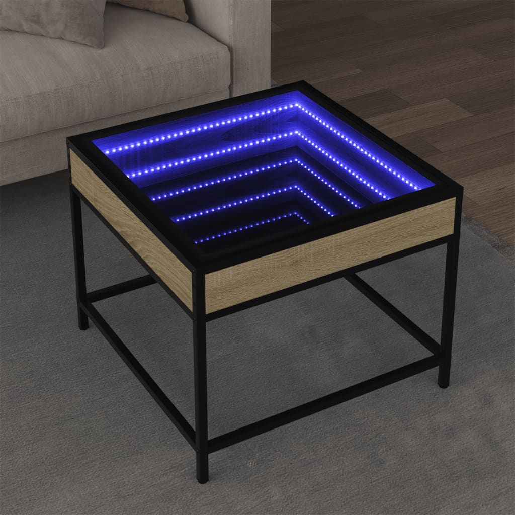 Table basse avec LED infini chêne sonoma 50x50x41 cm