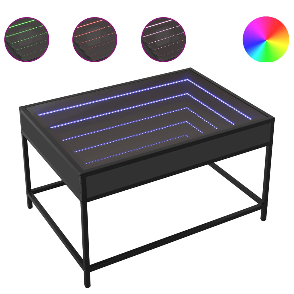 Table basse avec LED infini noir 70x50x41 cm