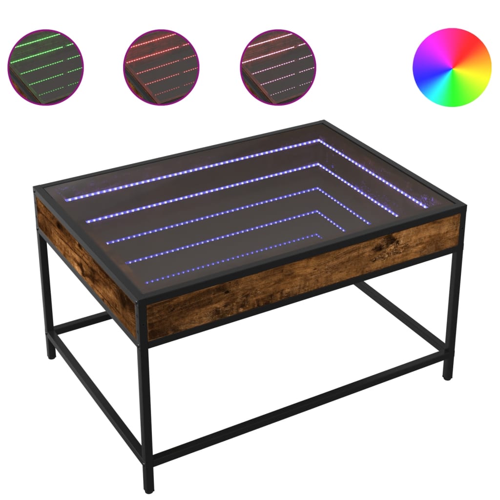 Table basse avec LED infini chêne fumé 70x50x41 cm