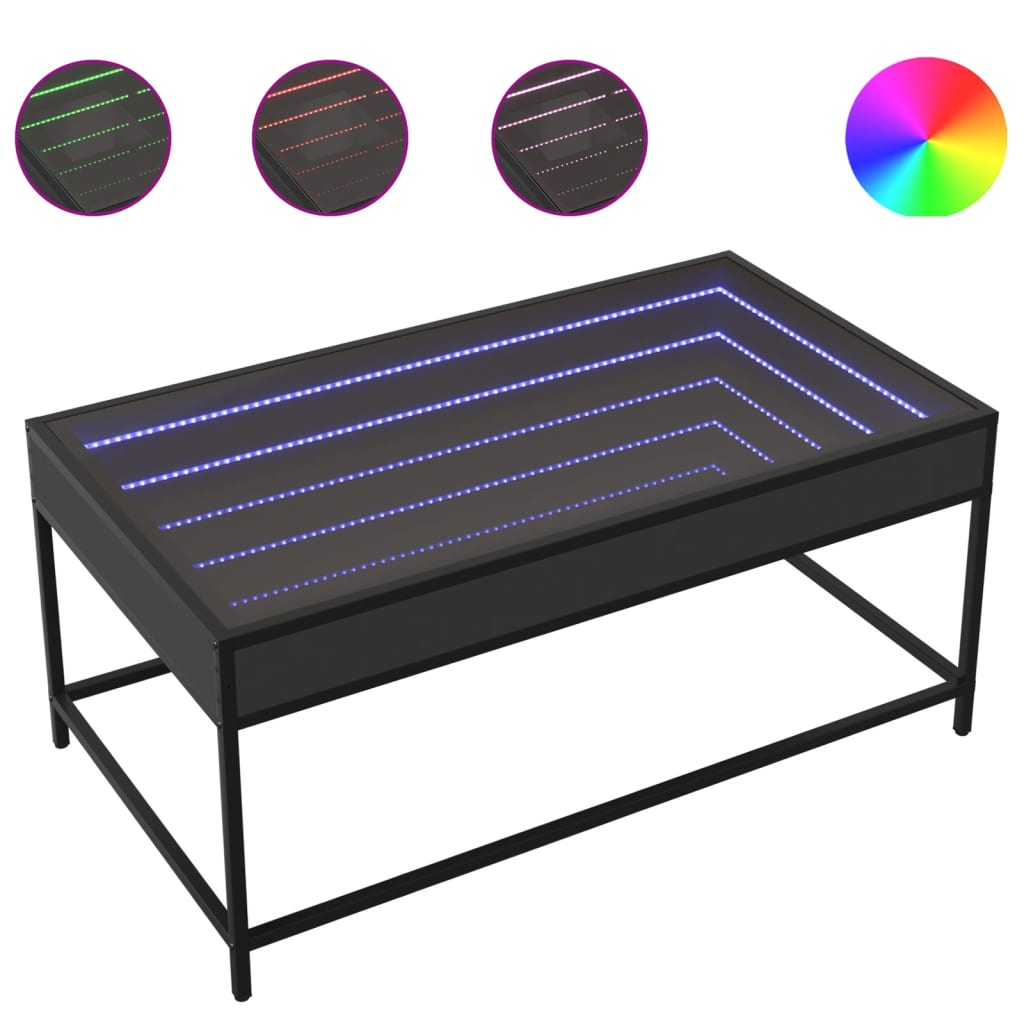 Table basse avec LED infini noir 90x50x41 cm