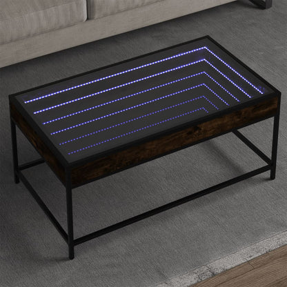 Table basse avec LED infini chêne fumé 90x50x41 cm