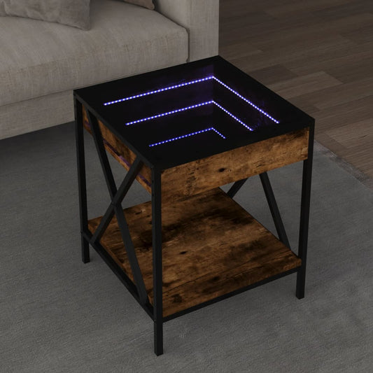 Table basse avec LED Infinity chêne fumé 40x40x49 cm