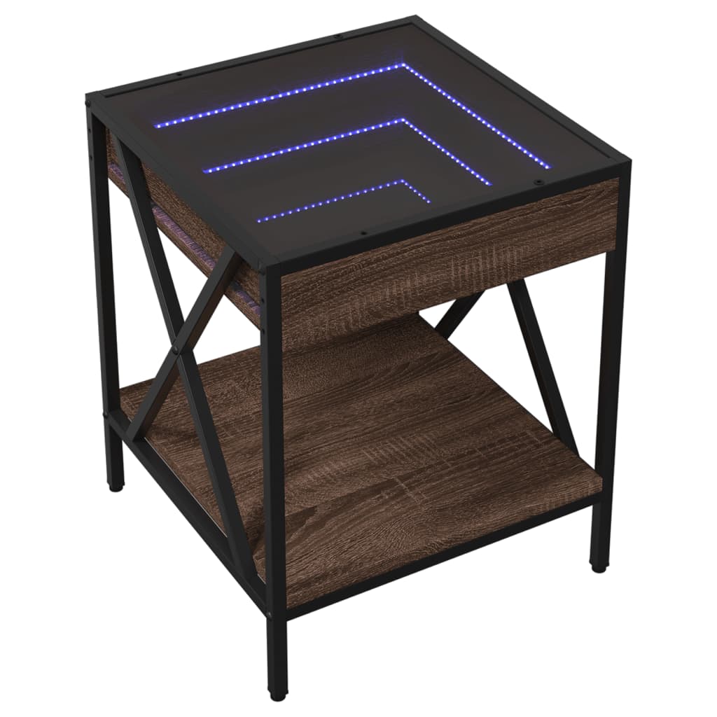 Table basse avec LED Infinity chêne marron 40x40x49 cm