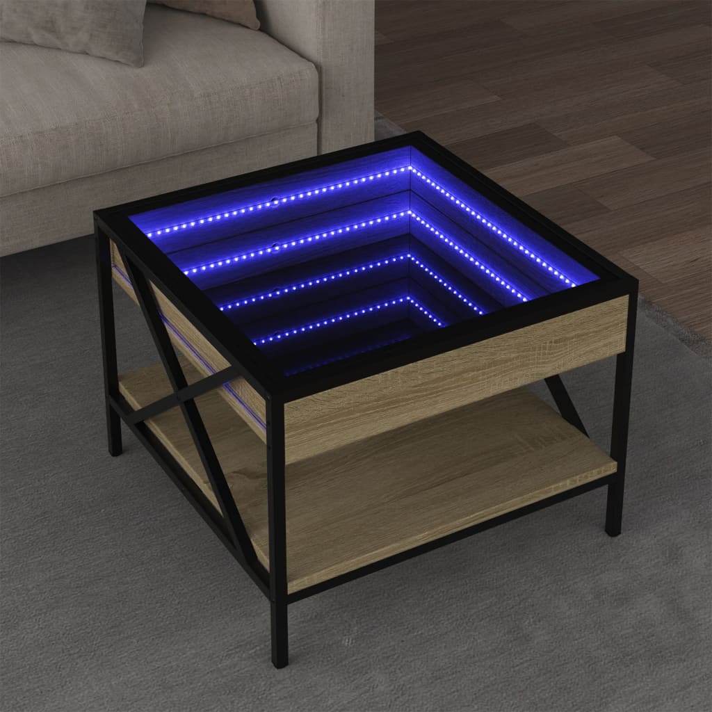 Table basse avec LED infini chêne sonoma 50x50x38 cm