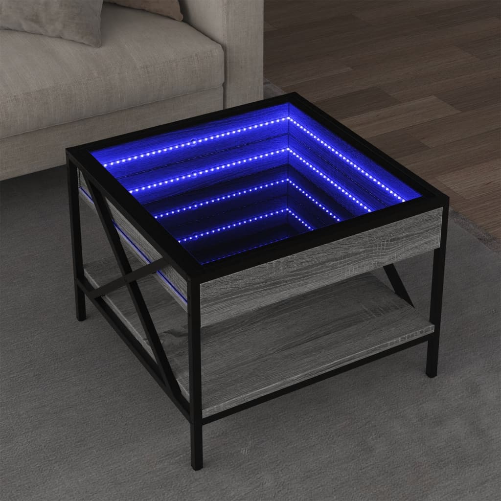 Table basse avec LED Infinity sonoma gris 50x50x38 cm