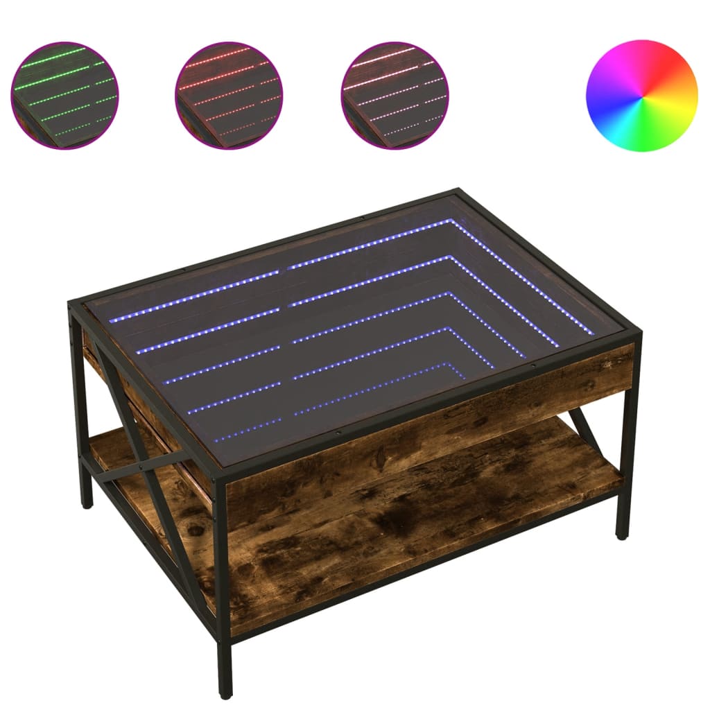 Table basse avec LED Infinity chêne fumé 70x50x38 cm