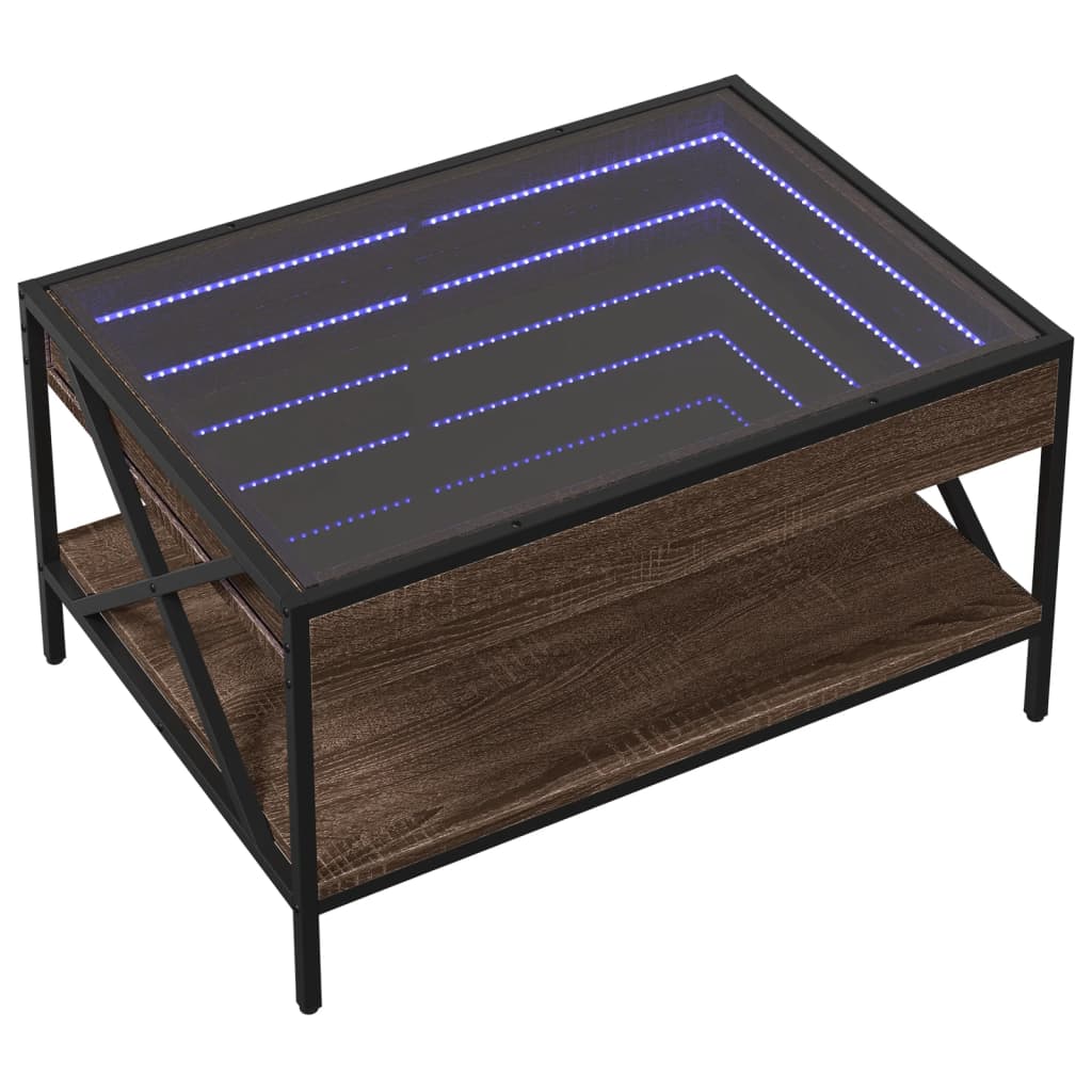 Table basse avec LED infini chêne marron 70x50x38 cm