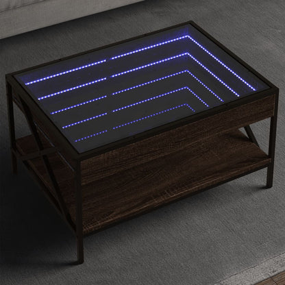 Table basse avec LED infini chêne marron 70x50x38 cm