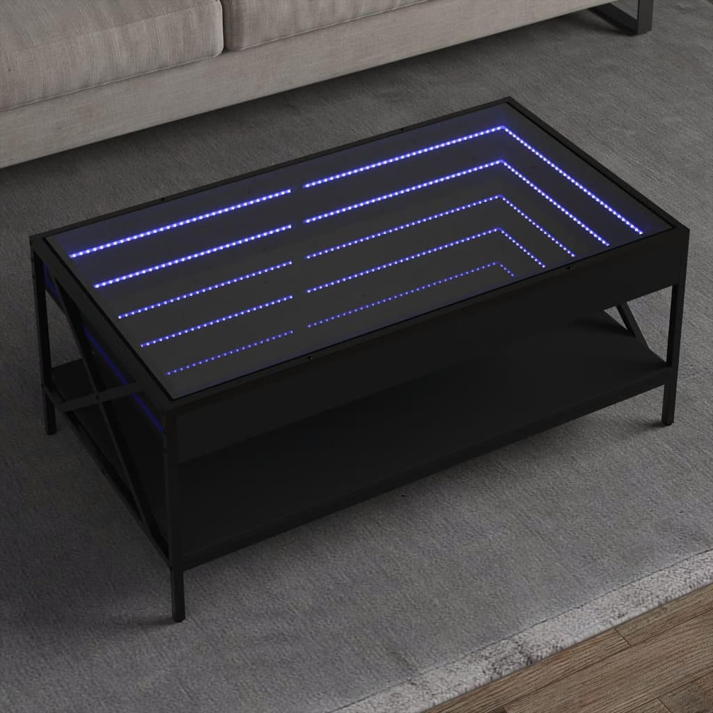 Table basse avec LED infini noir 90x50x38 cm