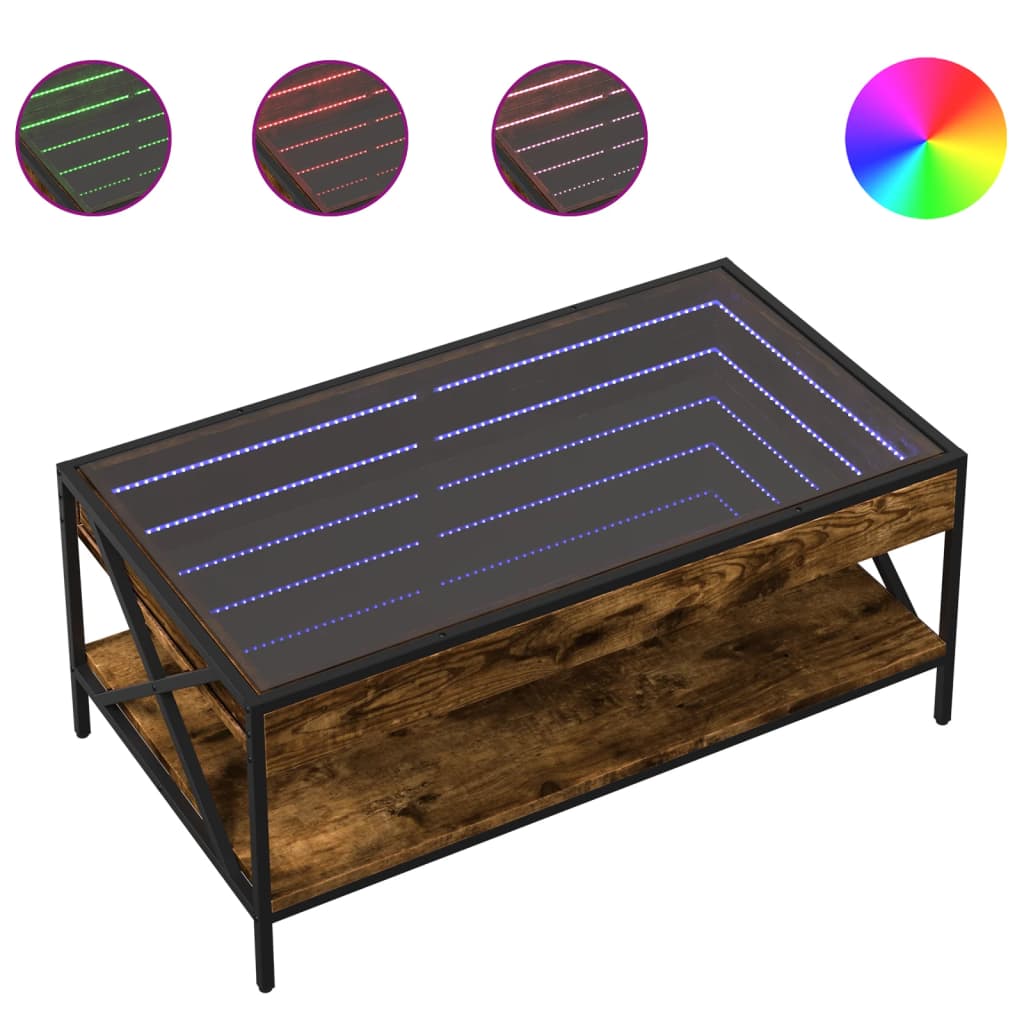 Table basse avec LED Infinity chêne fumé 90x50x38 cm