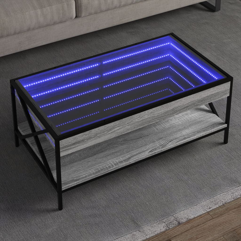 Table basse avec LED infini sonoma gris 90x50x38 cm