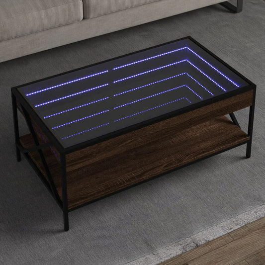 Table basse avec LED Infinity chêne marron 90x50x38 cm