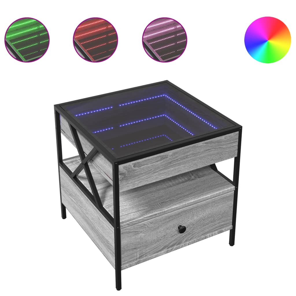 Table basse avec LED Infinity sonoma gris 50x50x51 cm