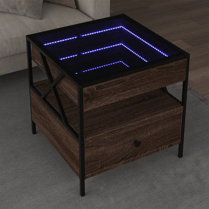 Table basse avec LED Infinity chêne marron 50x50x51 cm