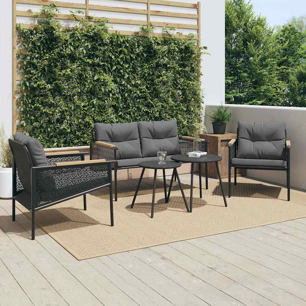 Ensemble de meubles de balcon avec coussins 5 pcs noir acier