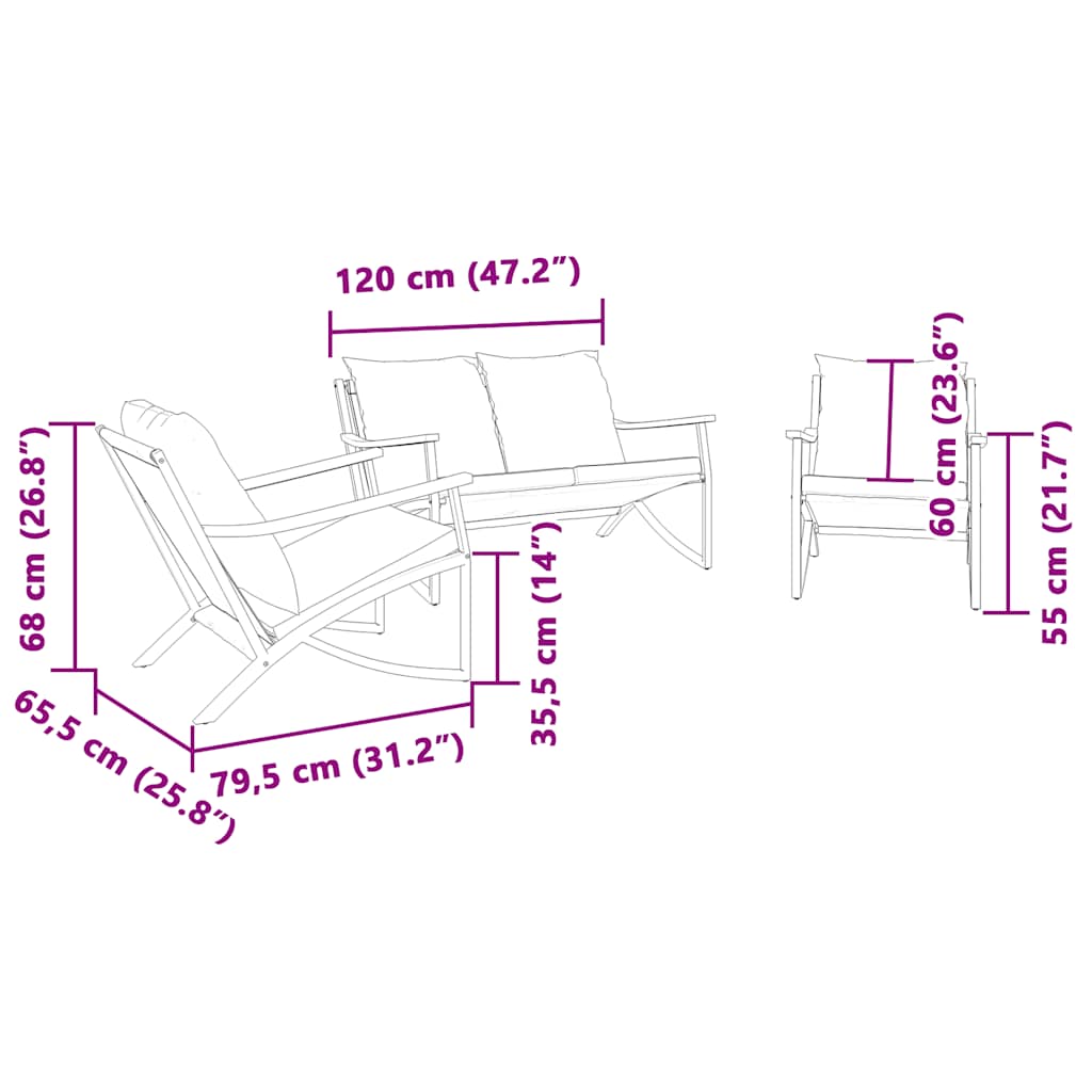 Ensemble de meubles de balcon avec coussins 3 pcs noir acier