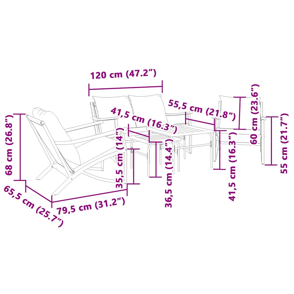 Ensemble de meubles de balcon avec coussins 5 pcs noir acier