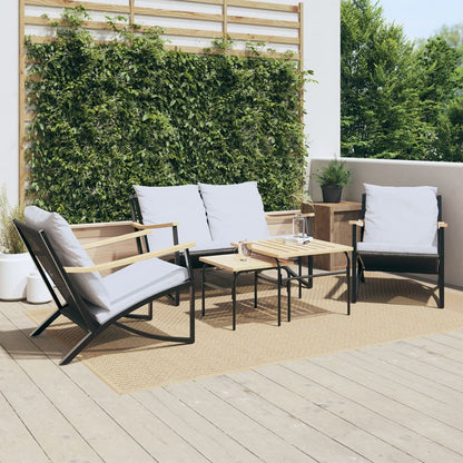 Ensemble de meubles de balcon avec coussins 5 pcs noir acier