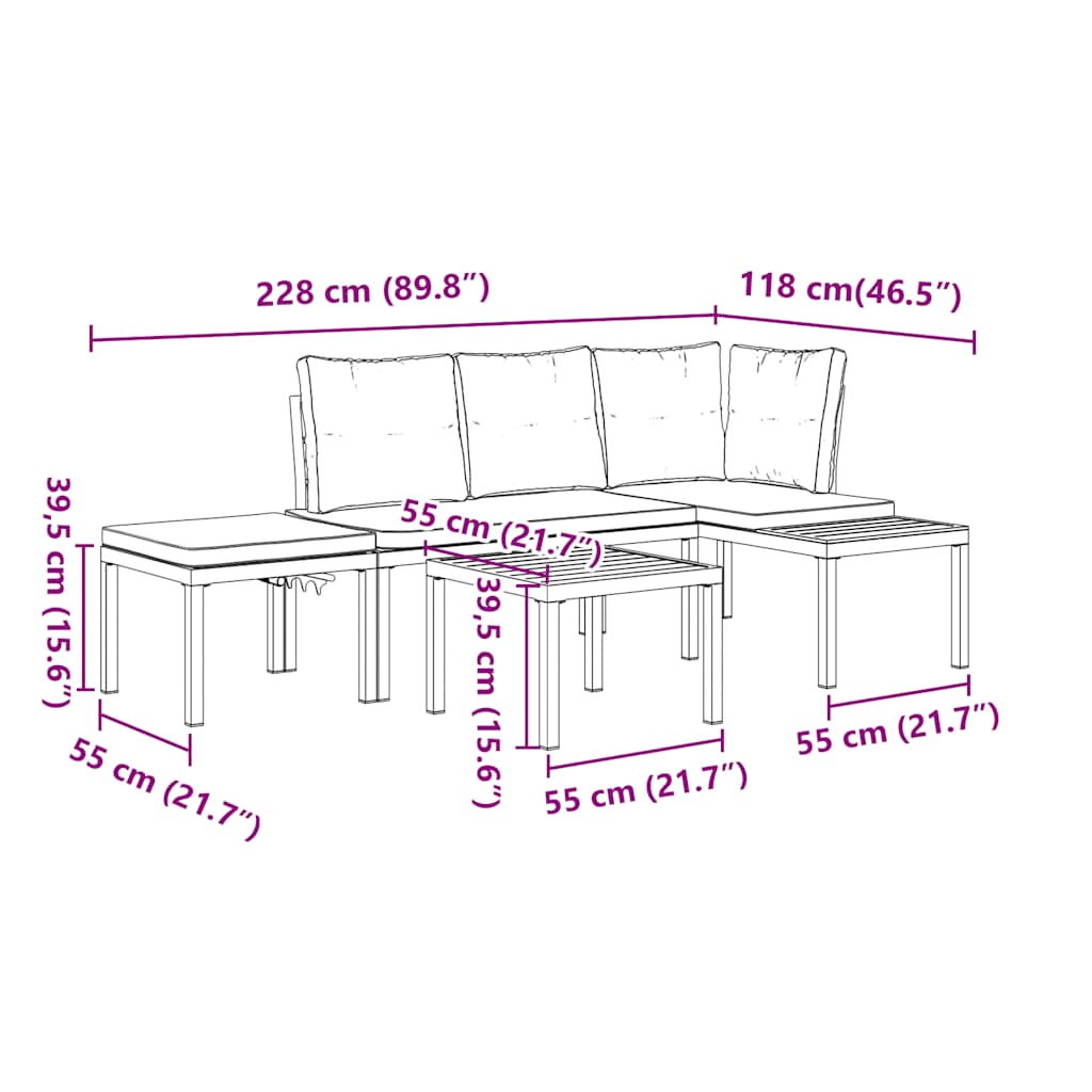 Ensemble de banc de jardin avec coussins 4 pcs noir