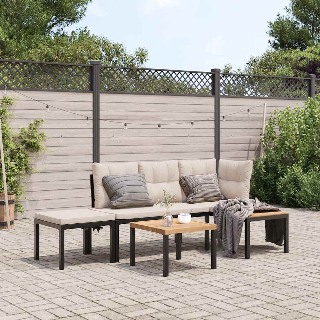 Ensemble de banc de jardin avec coussins 4 pcs noir