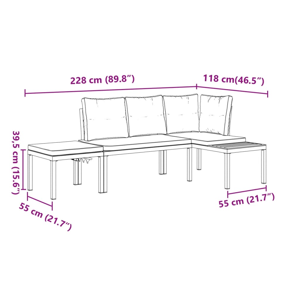 Ensemble de banc de jardin avec coussins 3 pcs noir