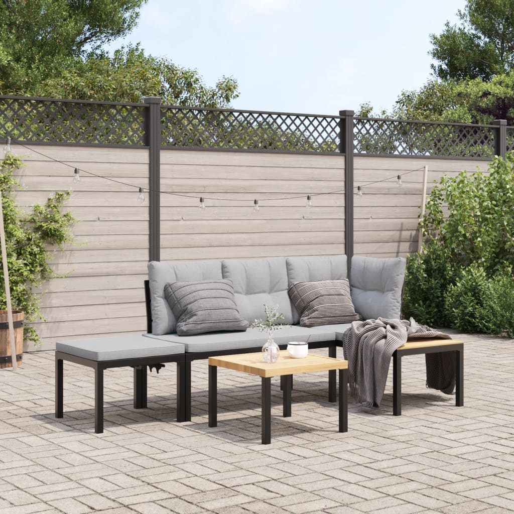 Ensemble de banc de jardin avec coussins 3 pcs noir