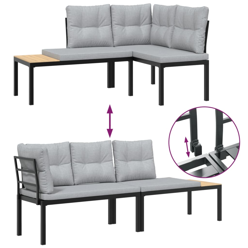 Ensemble de banc de jardin avec coussins 5 pcs noir