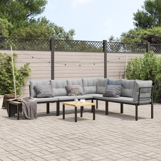 Ensemble de banc de jardin avec coussins 5 pcs noir