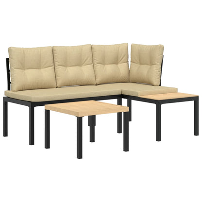 Ensemble de banc de jardin avec coussins 3 pcs noir