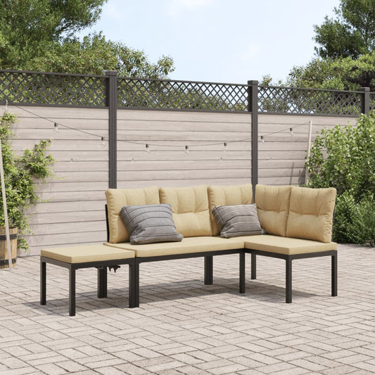 Ensemble de banc de jardin avec coussins 3 pcs noir