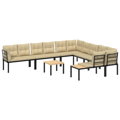 Salon de jardin avec coussins 7 pcs noir acier enduit de poudre