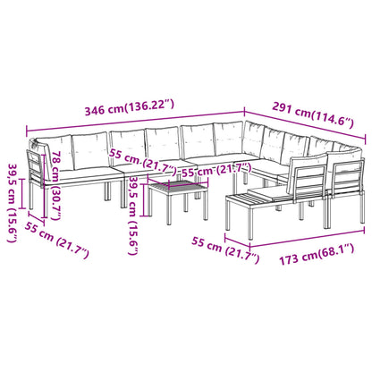 Salon de jardin avec coussins 7 pcs noir acier enduit de poudre