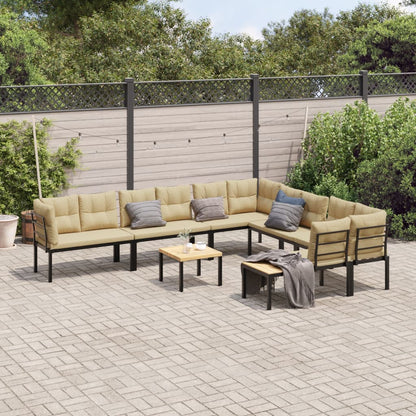 Salon de jardin avec coussins 7 pcs noir acier enduit de poudre