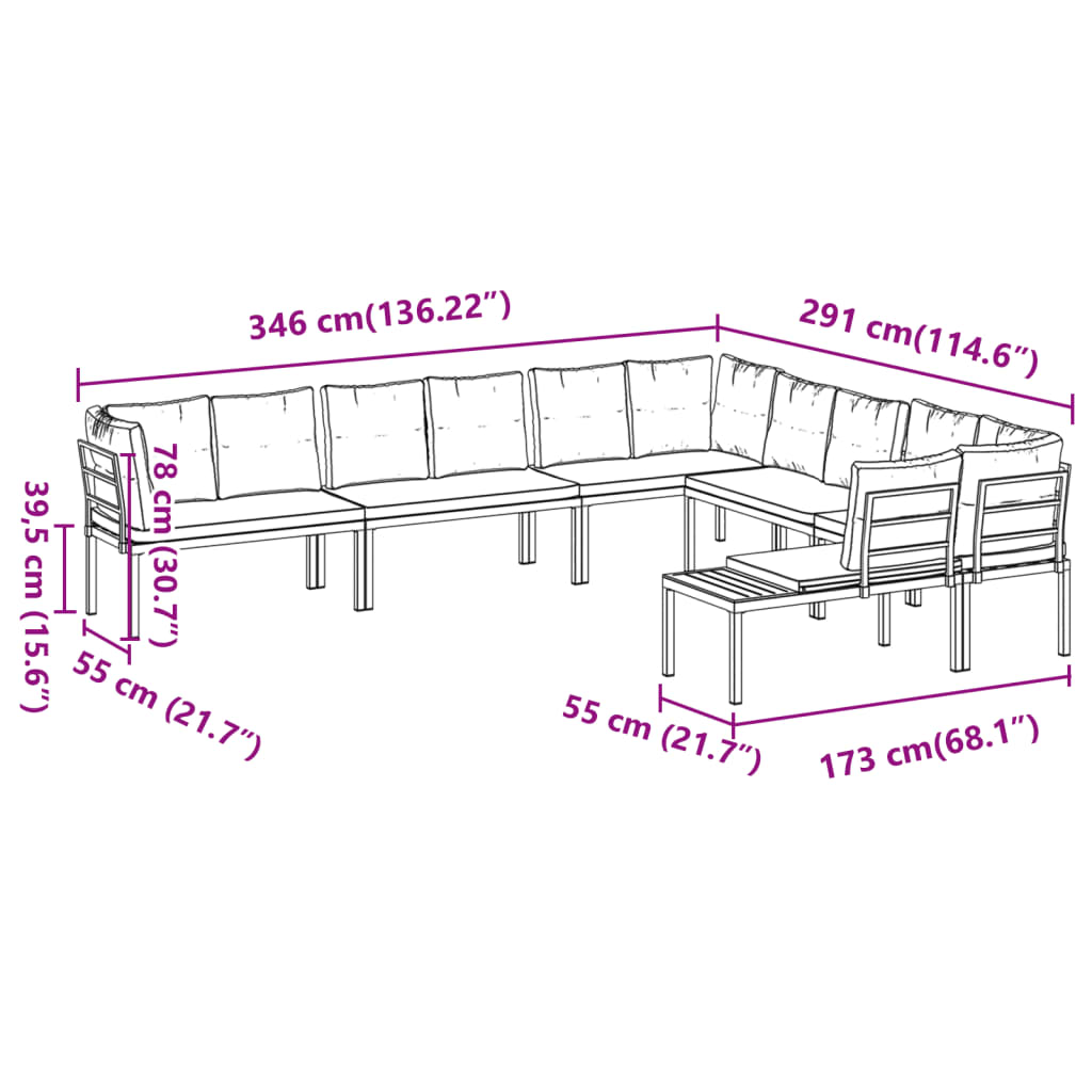 Salon de jardin avec coussins 6 pcs noir acier enduit de poudre