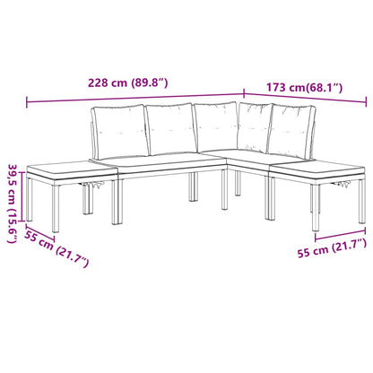 Salon de jardin avec coussins 4 pcs noir acier enduit de poudre