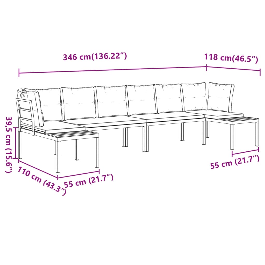 Salon de jardin avec coussins 4 pcs noir acier enduit de poudre