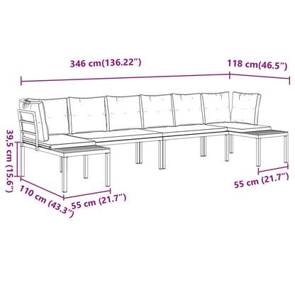 Salon de jardin avec coussins 4 pcs noir acier enduit de poudre