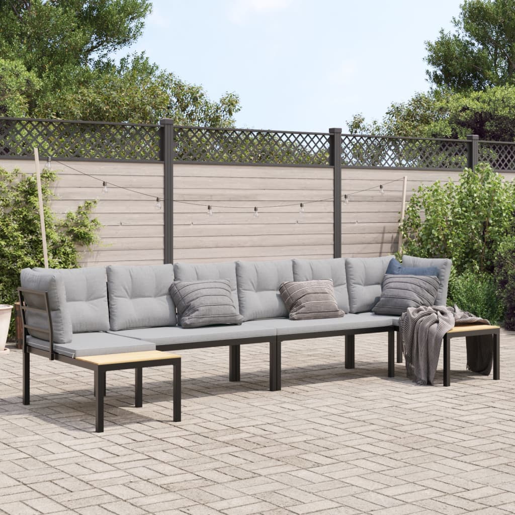 Salon de jardin avec coussins 4 pcs noir acier enduit de poudre