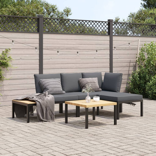 Salon de jardin 4 pcs avec coussins noir aluminium