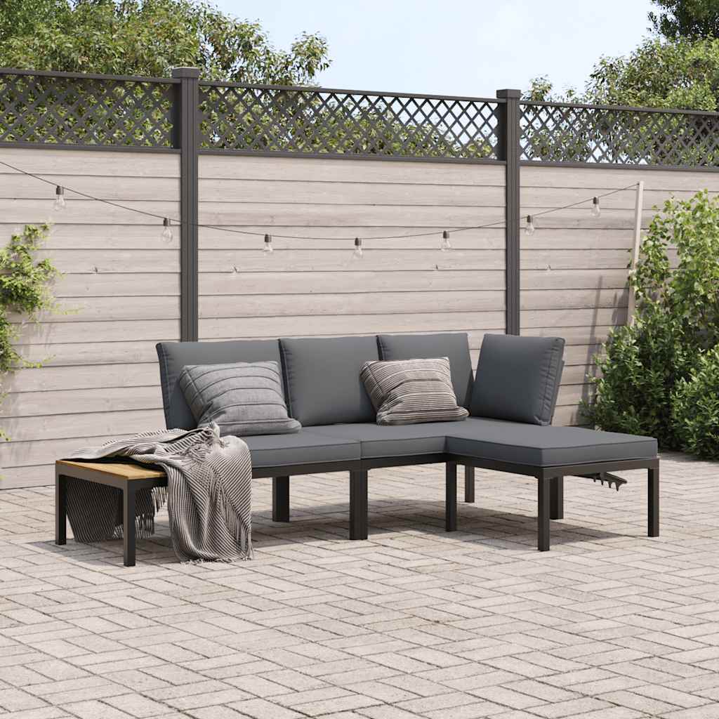 Salon de jardin 3 pcs avec coussins noir aluminium