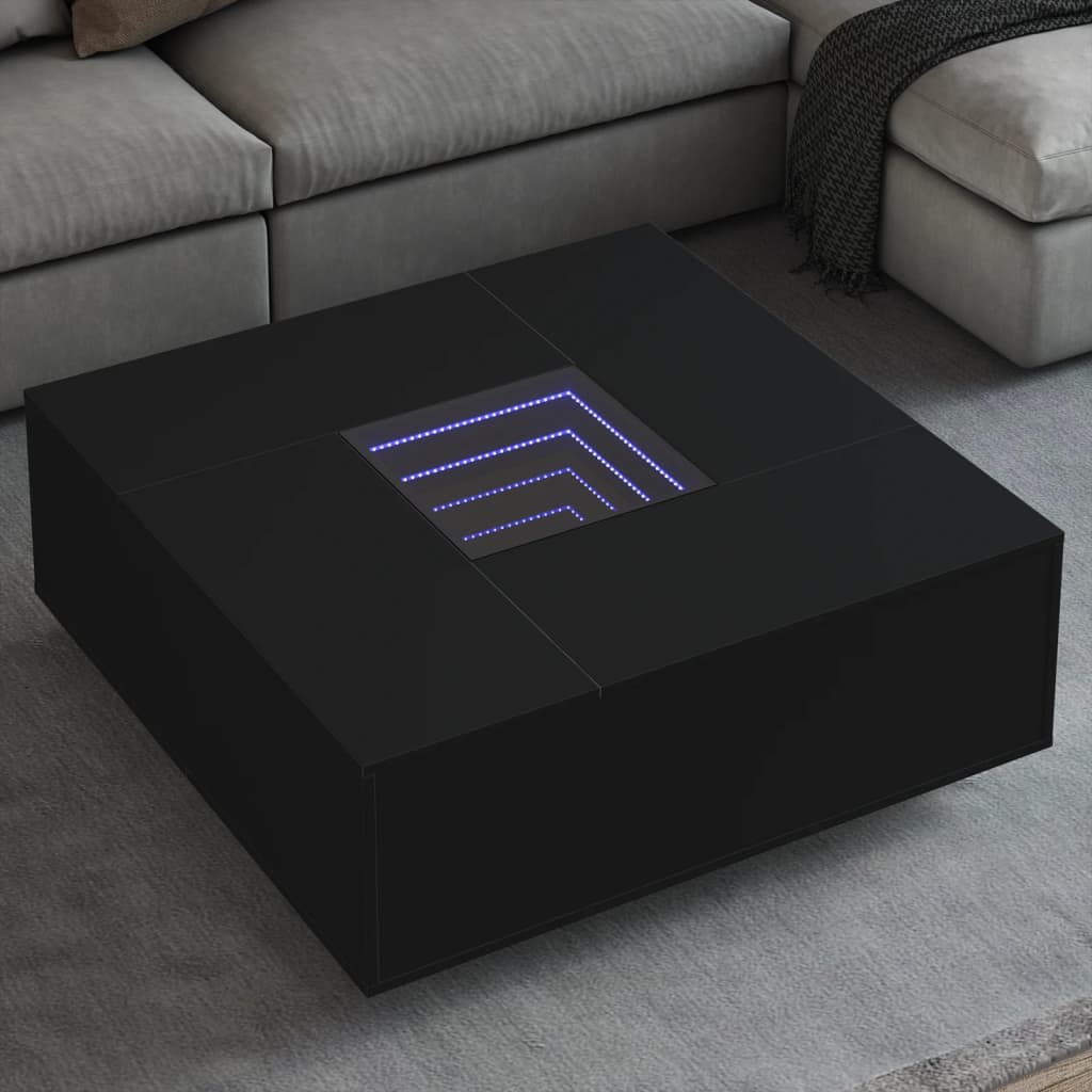 Table basse avec LED infini noir 100x100x40 cm