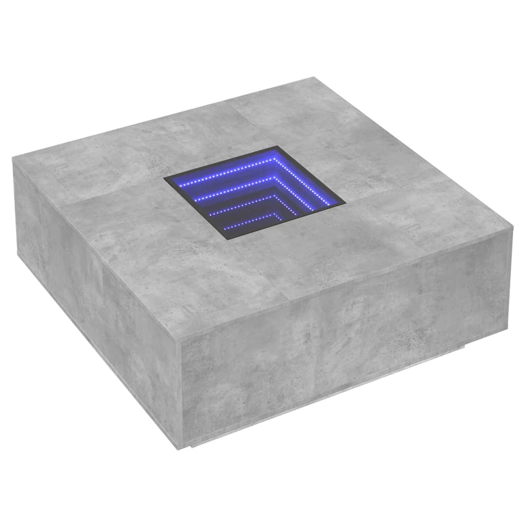 Table basse avec LED infini gris béton 100x100x40 cm