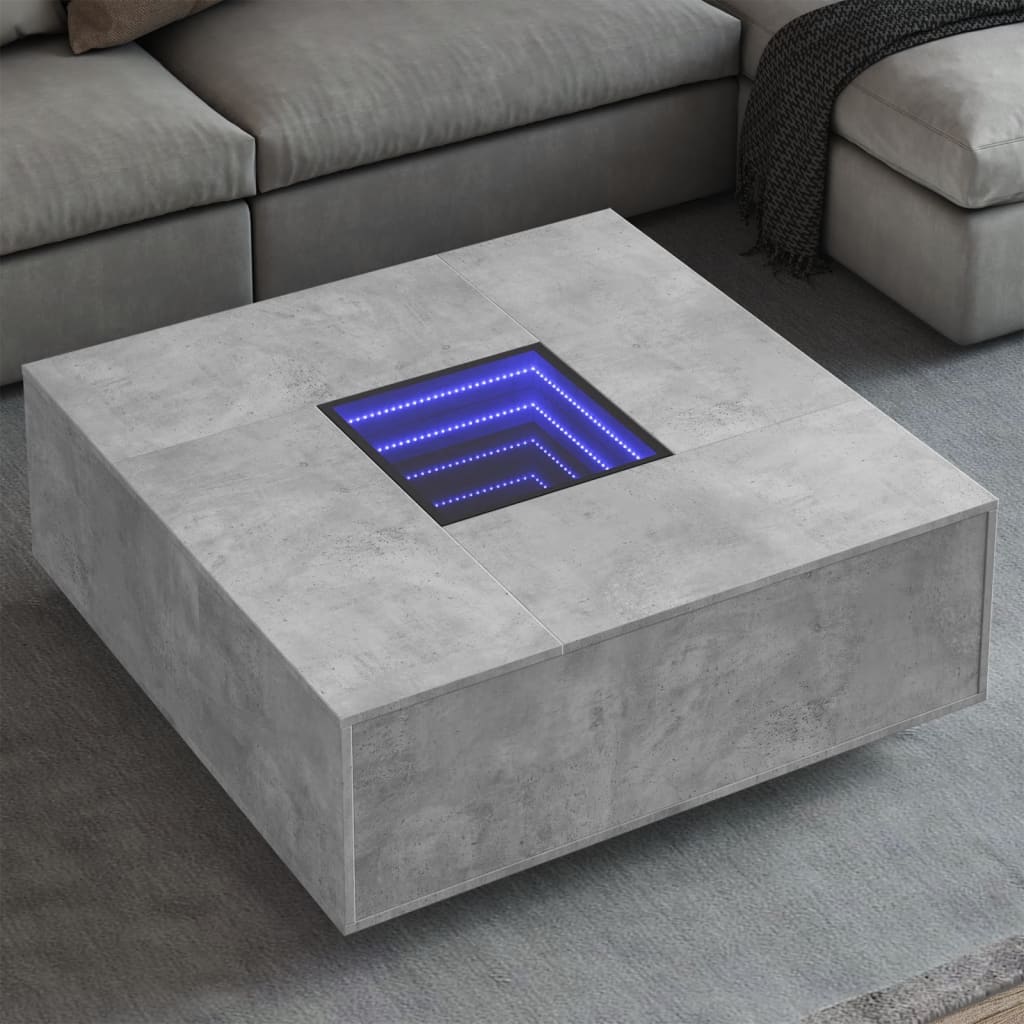 Table basse avec LED infini gris béton 100x100x40 cm