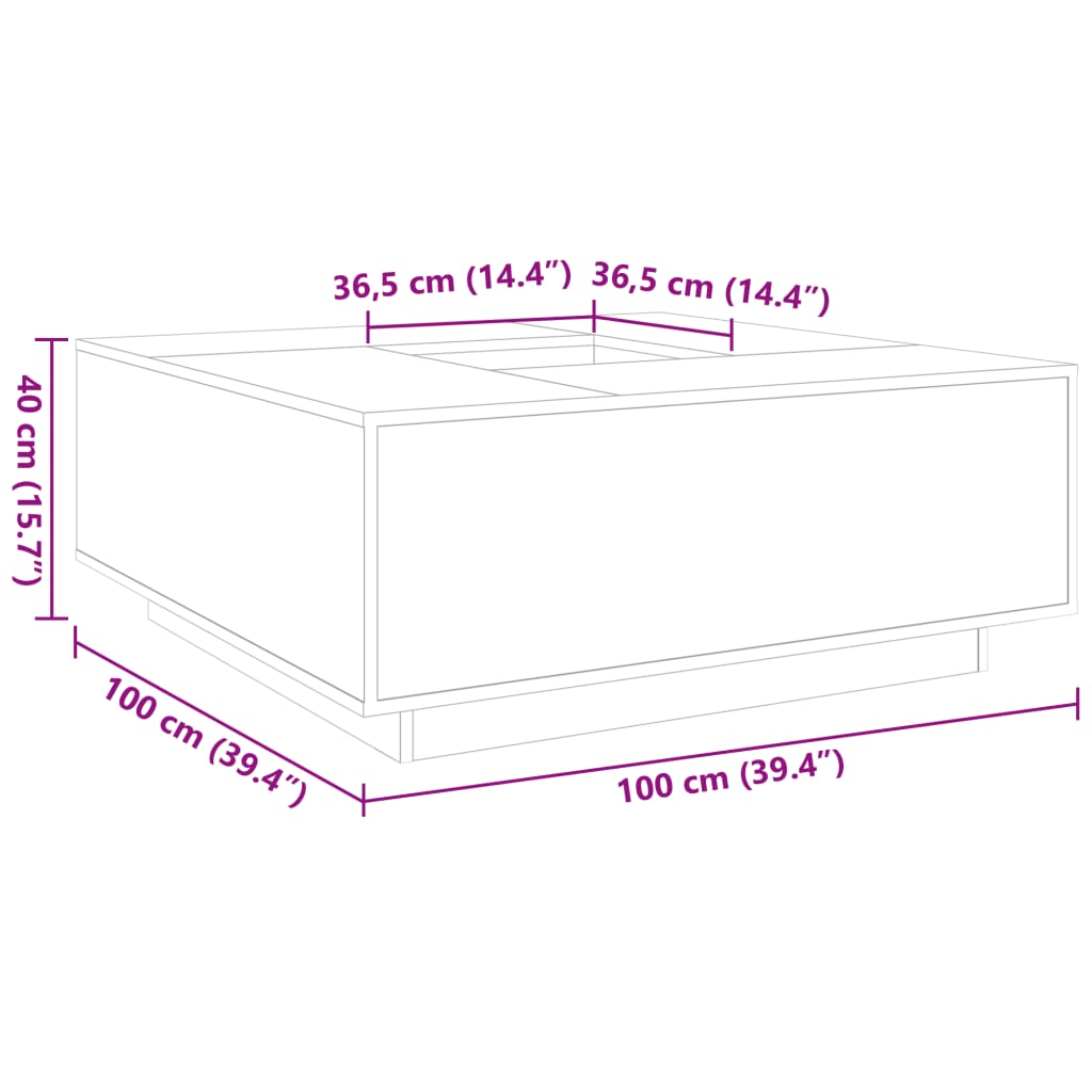 Table basse chêne fumé 100x100x40 cm bois d'ingénierie