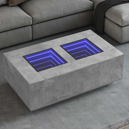 Table basse avec LED infini gris béton 116x69x40 cm