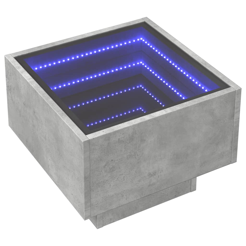 Table de chevet avec LED infini gris béton 40x40x30 cm