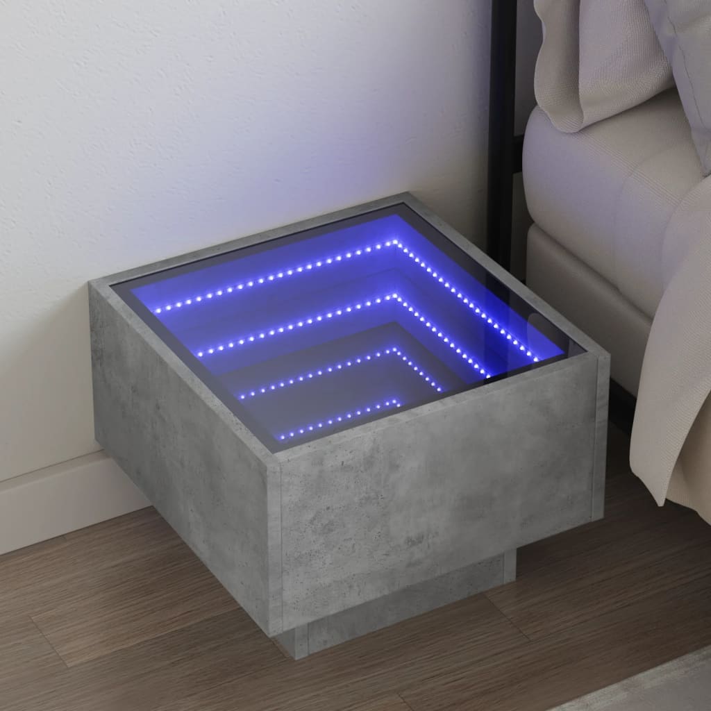 Table de chevet avec LED infini gris béton 40x40x30 cm