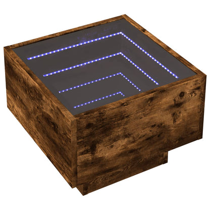 Table de chevet avec LED infini chêne fumé 40x40x30 cm