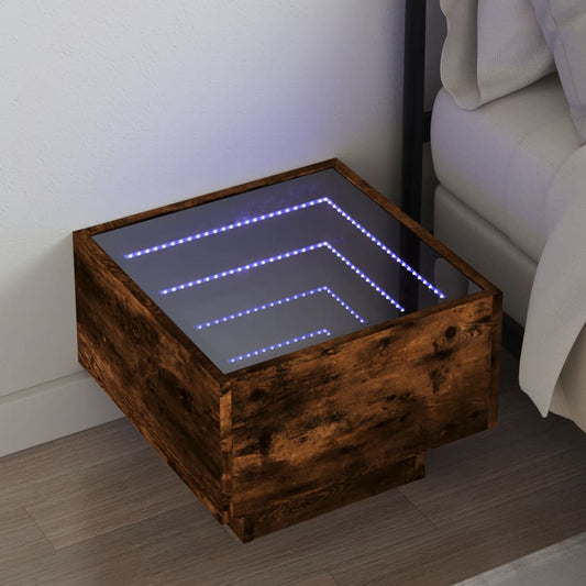 Table de chevet avec LED infini chêne fumé 40x40x30 cm